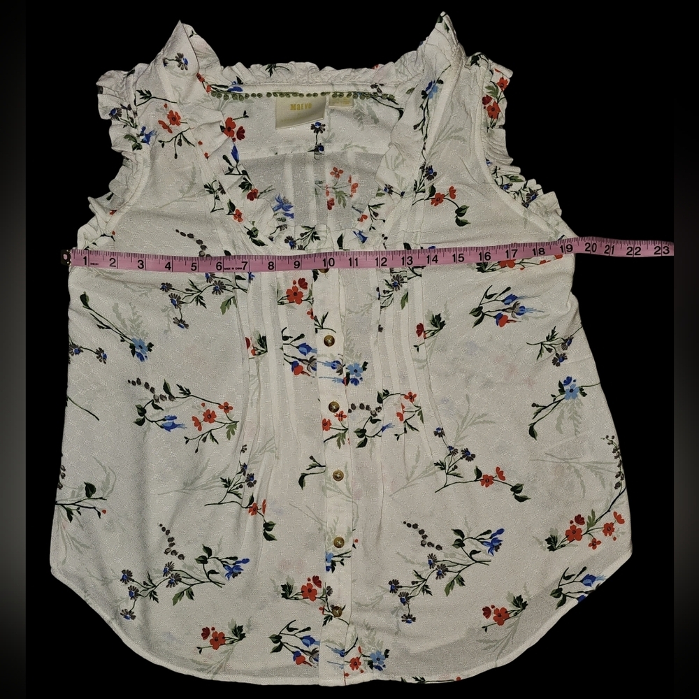 Maeve Anthropologie Floral Ruffle Blouse Boho Cottagecore Button Front Top Sz 4 - Picture 9 of 13